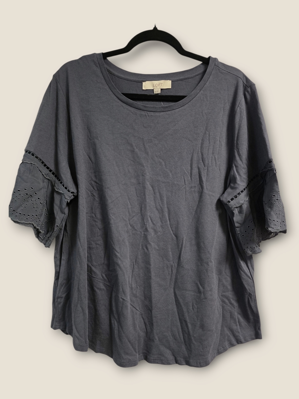 LOFT NWT Modal Blend Short Flutter Eyelet Sleeves Pullover Tee Size XL